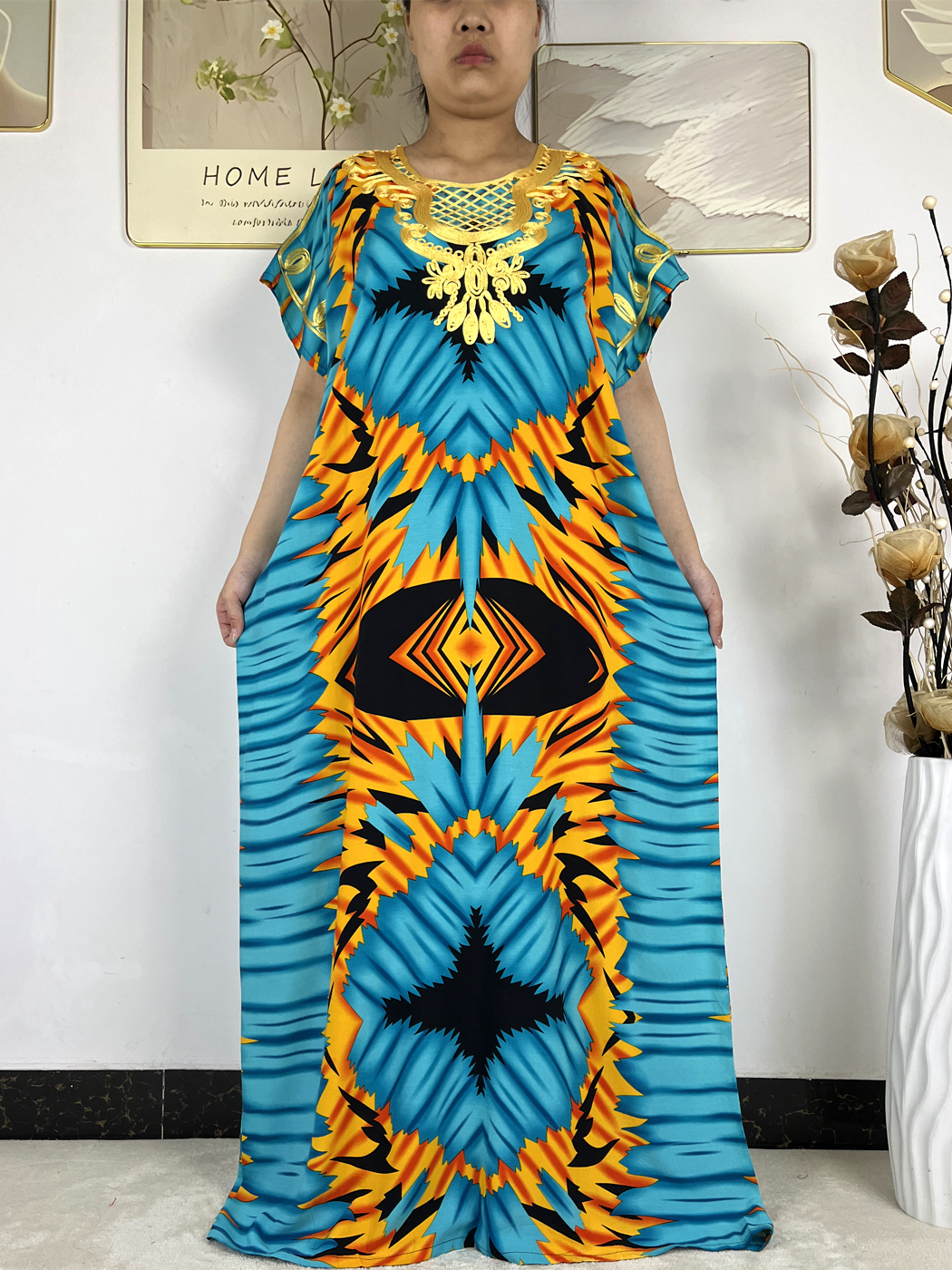 Abayas musulmanes 2026 pour femmes, en coton imprimé avec appliques florales, robe ample pour femme, style africain, Dubaï, Turquie, avec turban