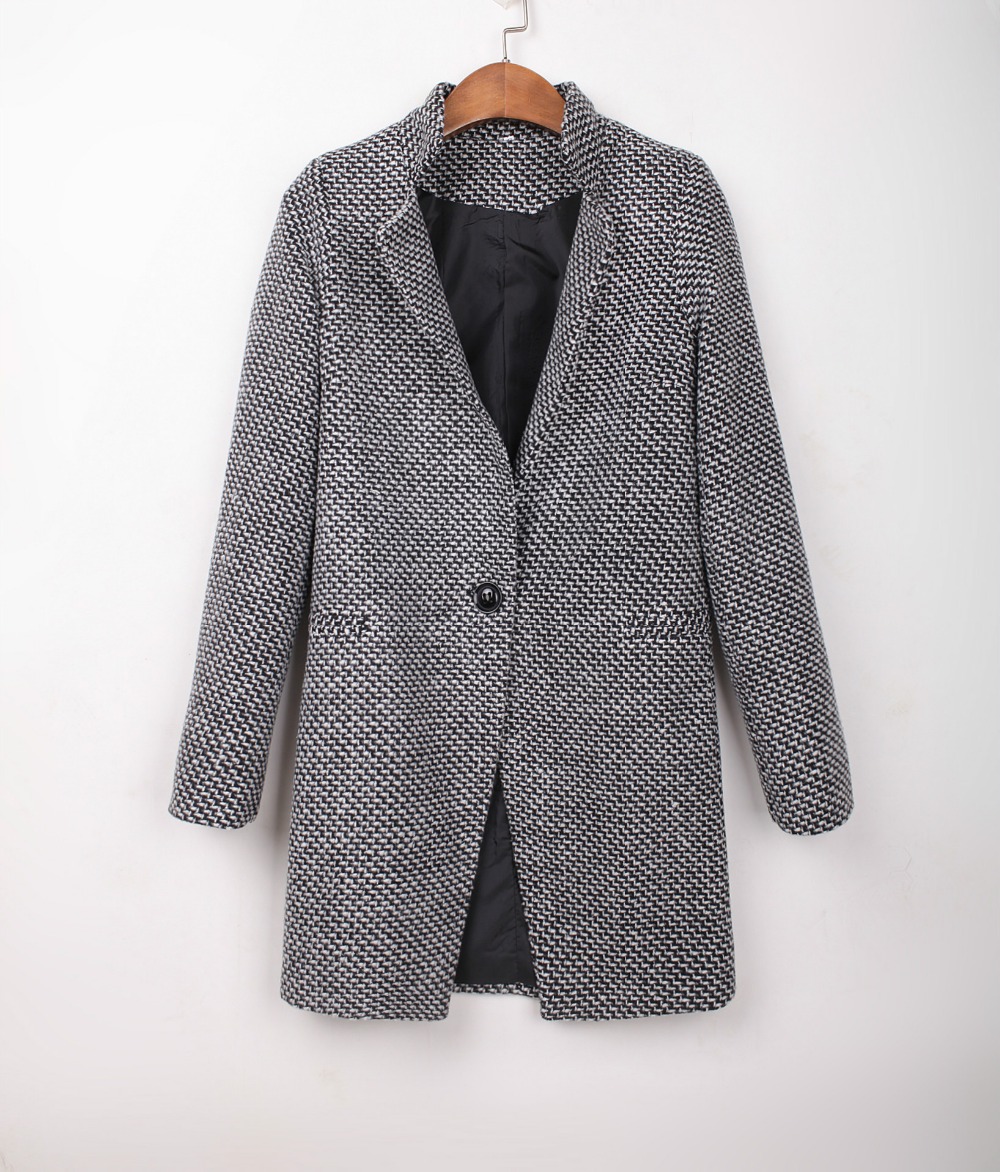 Manteau en laine pour femme, veste coupe-vent pied-de-poule, jambes européennes, grande taille, manteau d'hiver Long, printemps