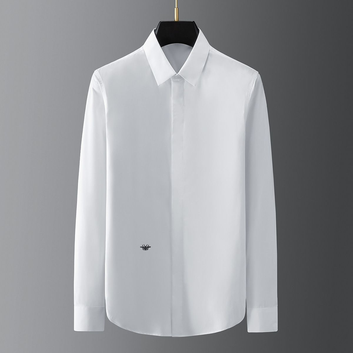 Chemises d'affaires brodées d'abeille dorée haut de gamme pour hommes, couleur unie, manches longues, chemise de fête de Banquet, polyvalente, décontractée, hauts blancs