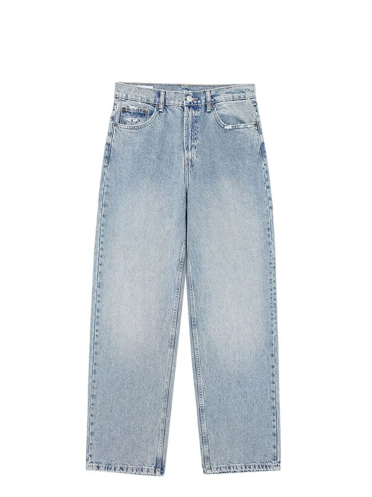 Jean pour femmes 2024 Denim solide ample fermeture éclair mouche femme trou pantalon poches sauvage basique trajet femme jambe large pantalon Long