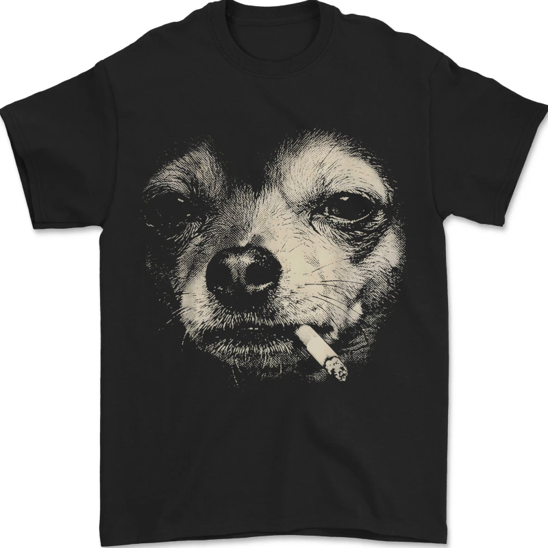T-shirt décontracté pour femme, col rond, avec un design vintage amusant et élégant de Chihuahua fumeur, ambiance rétro. Haut Y2K.