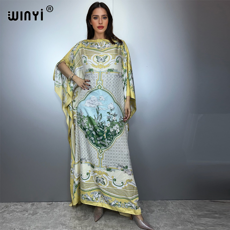 Robes imprimées pour femmes, Design à la mode, ample, chauve-souris, Maxi, longue, tenue de soirée élégante, été, automne, 2025