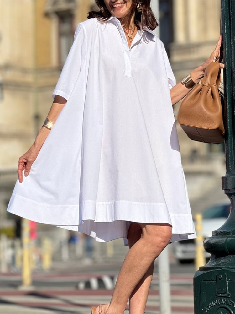 Robe décontractée et élégante pour femmes, nouvelle mode d'été, manches courtes, blanche, ample, robes de plage pour femmes