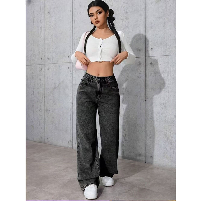 Jeans tendance pour femmes, coupe droite, pantalon en denim noir classique pour filles, pantalon taille haute à la mode coréenne pour femmes