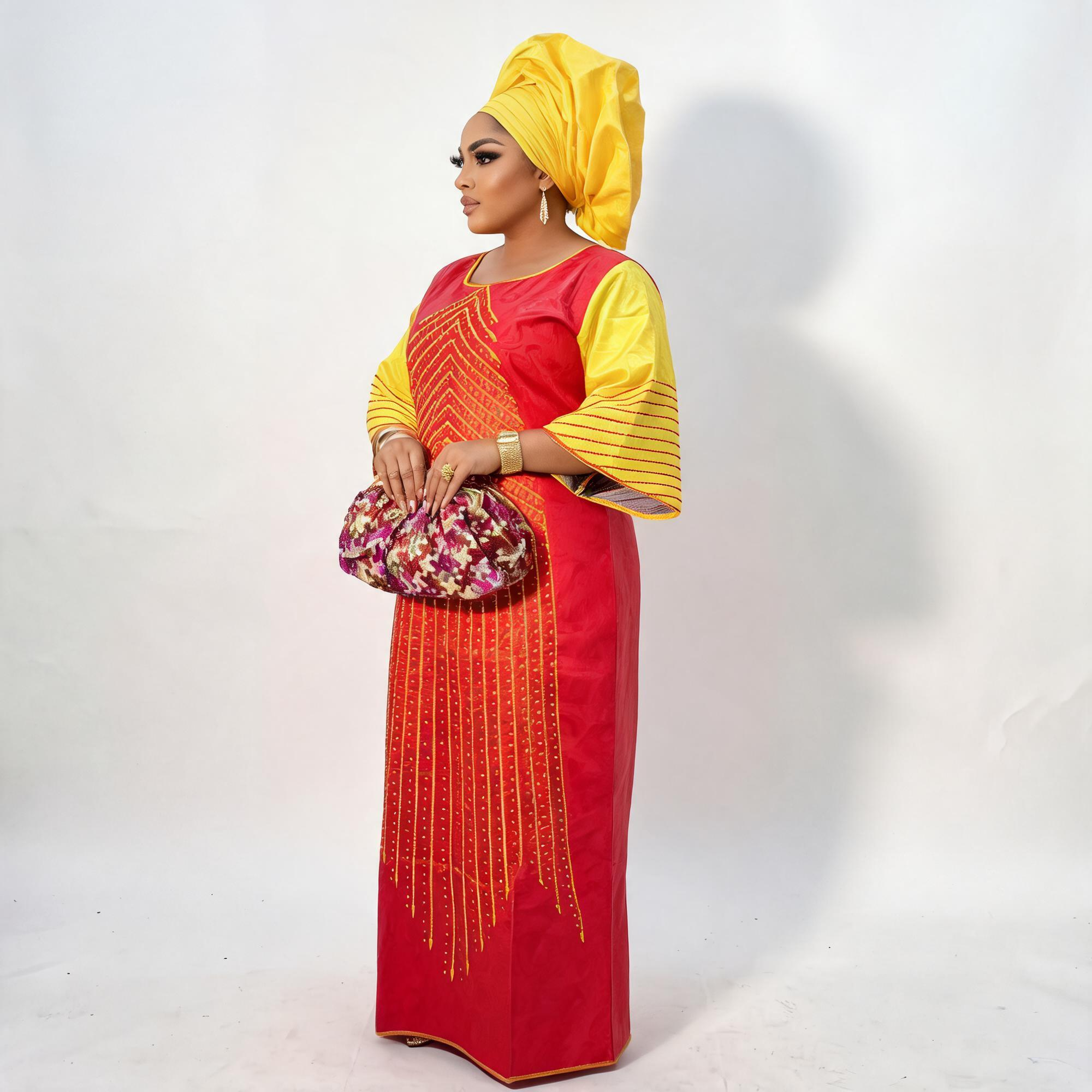 Robes africaines pour femmes grande taille, robe longue en bazin riche avec broderie et écharpe
