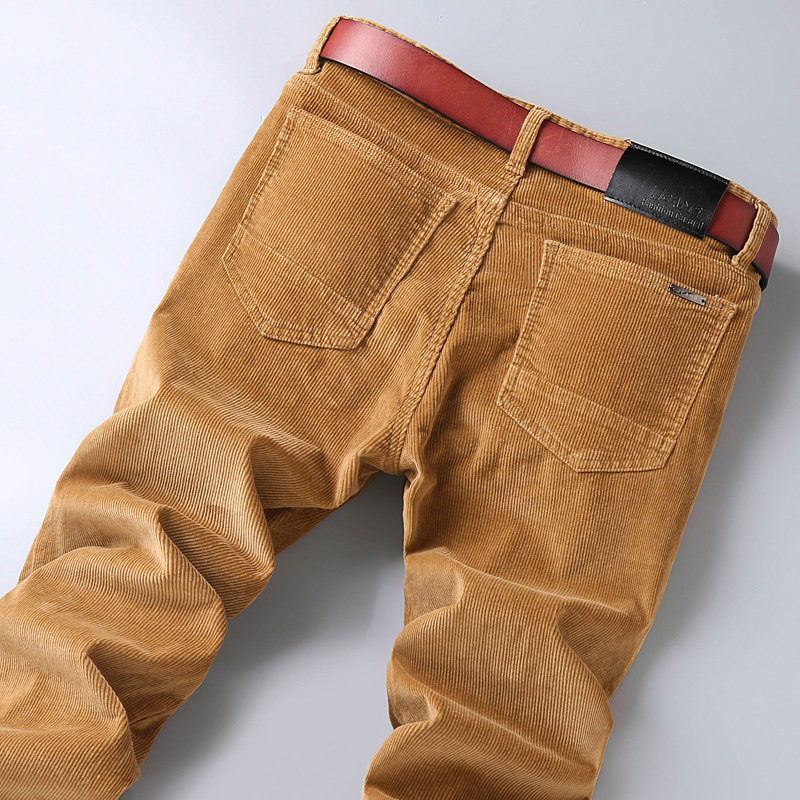 Pantalon décontracté en velours côtelé de coton pour homme, nouvelle mode d'automne, kaki, doux, Slim, droit, élastique, vêtements d'affaires