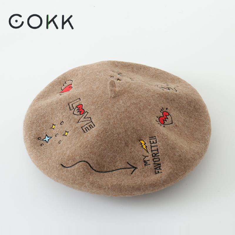 COKK – béret en laine brodé pour femme, chapeau de peintre, Vintage anglais, collection automne et hiver