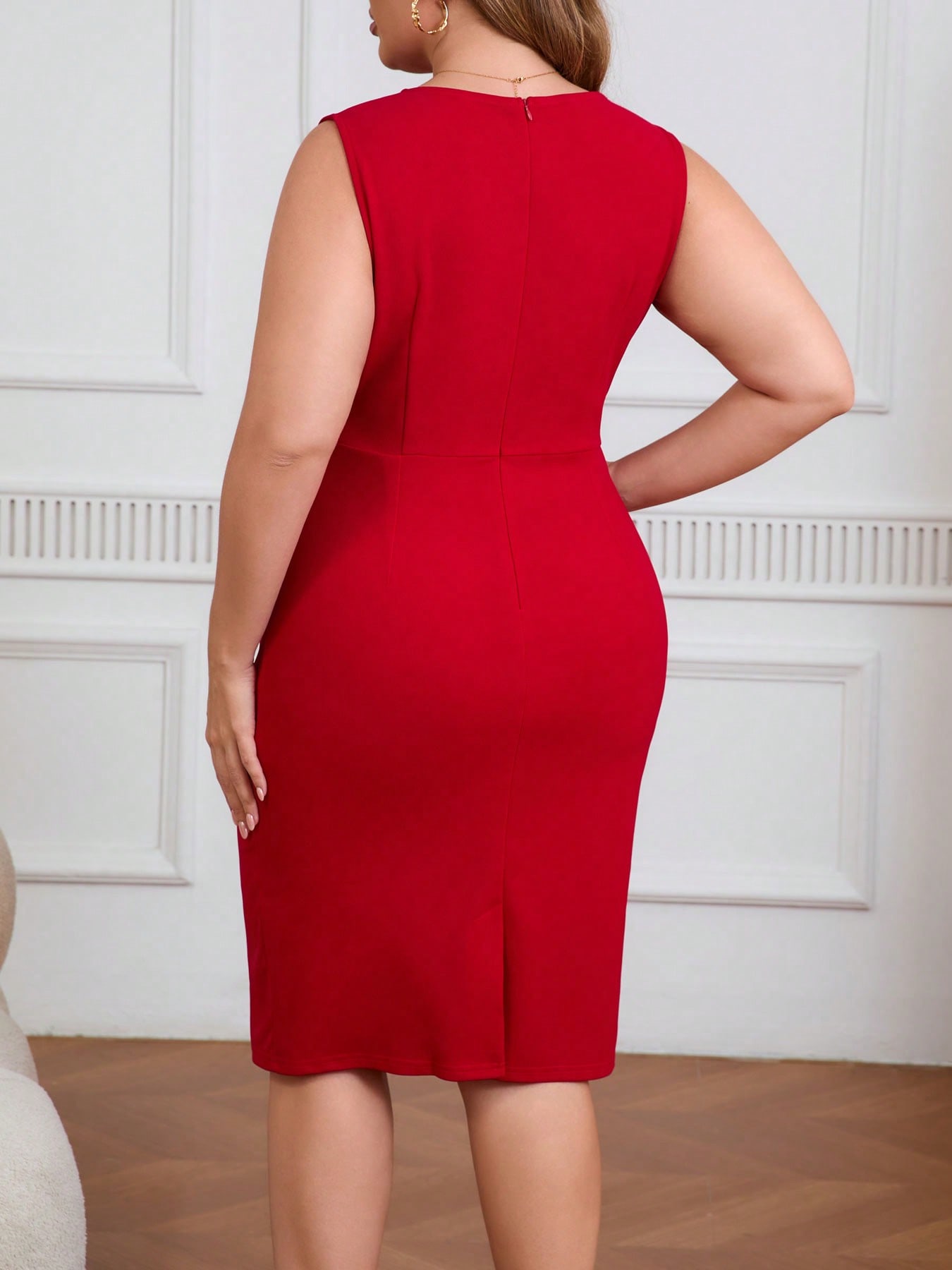 Robe grande taille pour femme, froncée, col rond, sans manches, couleur unie, moulante, fourreau, pour cocktail et soirée, tailles S-5XL, Vestidos