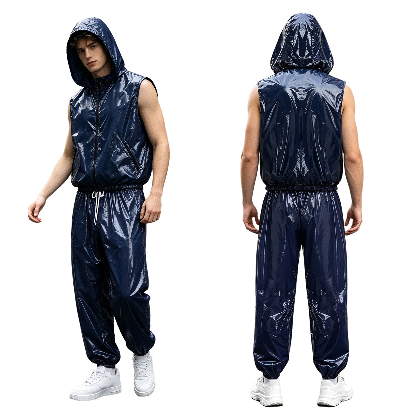 Ensemble imperméable pour hommes, coupe-vent, combinaison de sauna, veste avec pantalon pour la danse hip-hop, le sport, le cyclisme, la natation et les tenues de club