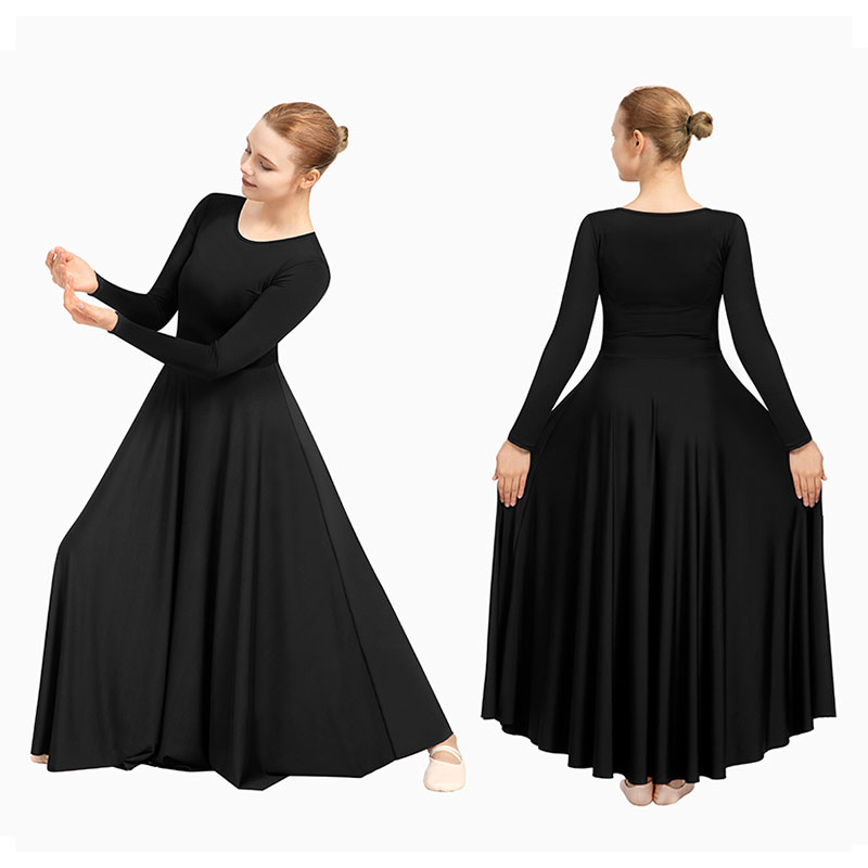 Robe de danse d'éloge à manches longues pour femmes, coupe ample, pleine longueur, vêtements de danse lyrique liturgique pour église, Costume de culte