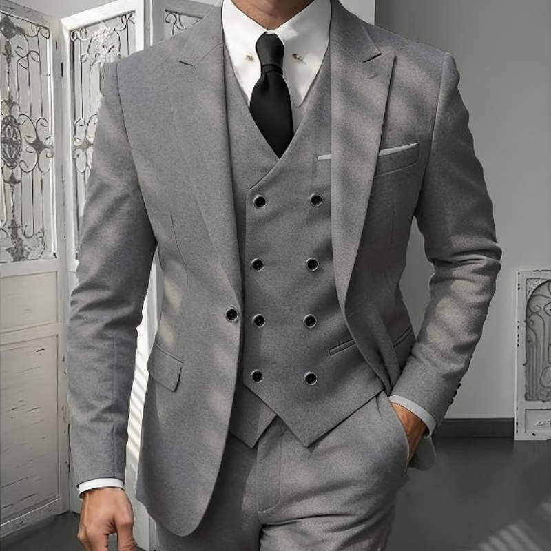 Ensemble de costume classique 3 pièces pour homme - Blazer ajusté à revers crantés avec gilet et pantalon, tenue formelle polyvalente pour les affaires et les événements