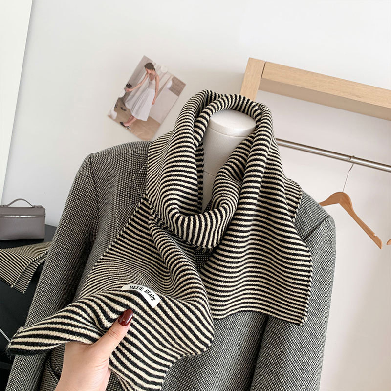 Écharpe tricotée rayée de luxe pour femmes, foulard Parent-enfant, châle chaud, polyvalent, tendance coréenne, automne hiver