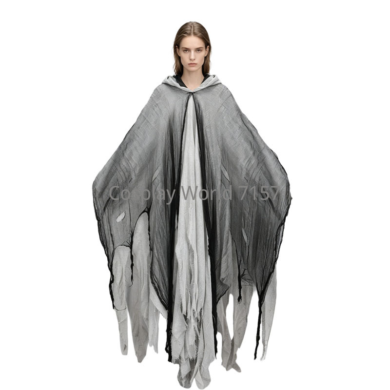 Cape de déguisement d'horreur pour adulte, style déchiré et usé, avec capuche, pour Halloween, zombie, sorcière, magicien, fête de carnaval