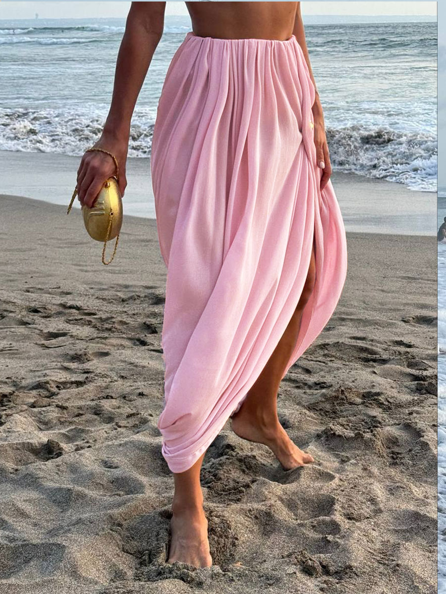 Jupe asymétrique pour femme, nouvelle collection printemps-été, élégante, style urbain, jupe longue drapée et froncée avec fente latérale, mode féminine