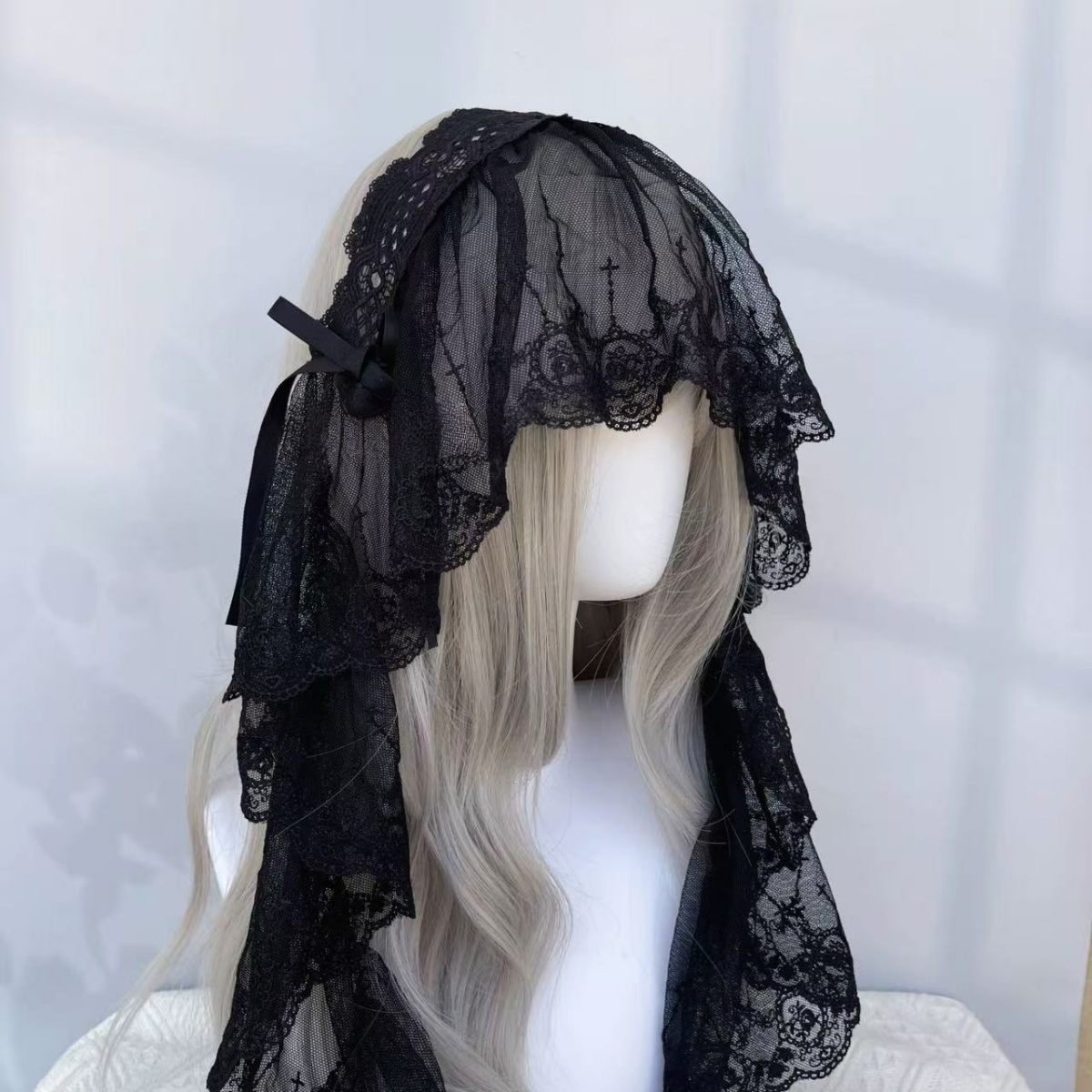 Voile Lolita pour femme, bandeau en dentelle noir et blanc, coiffe gothique Harajuku pour cosplay, accessoire capillaire féminin pour Halloween