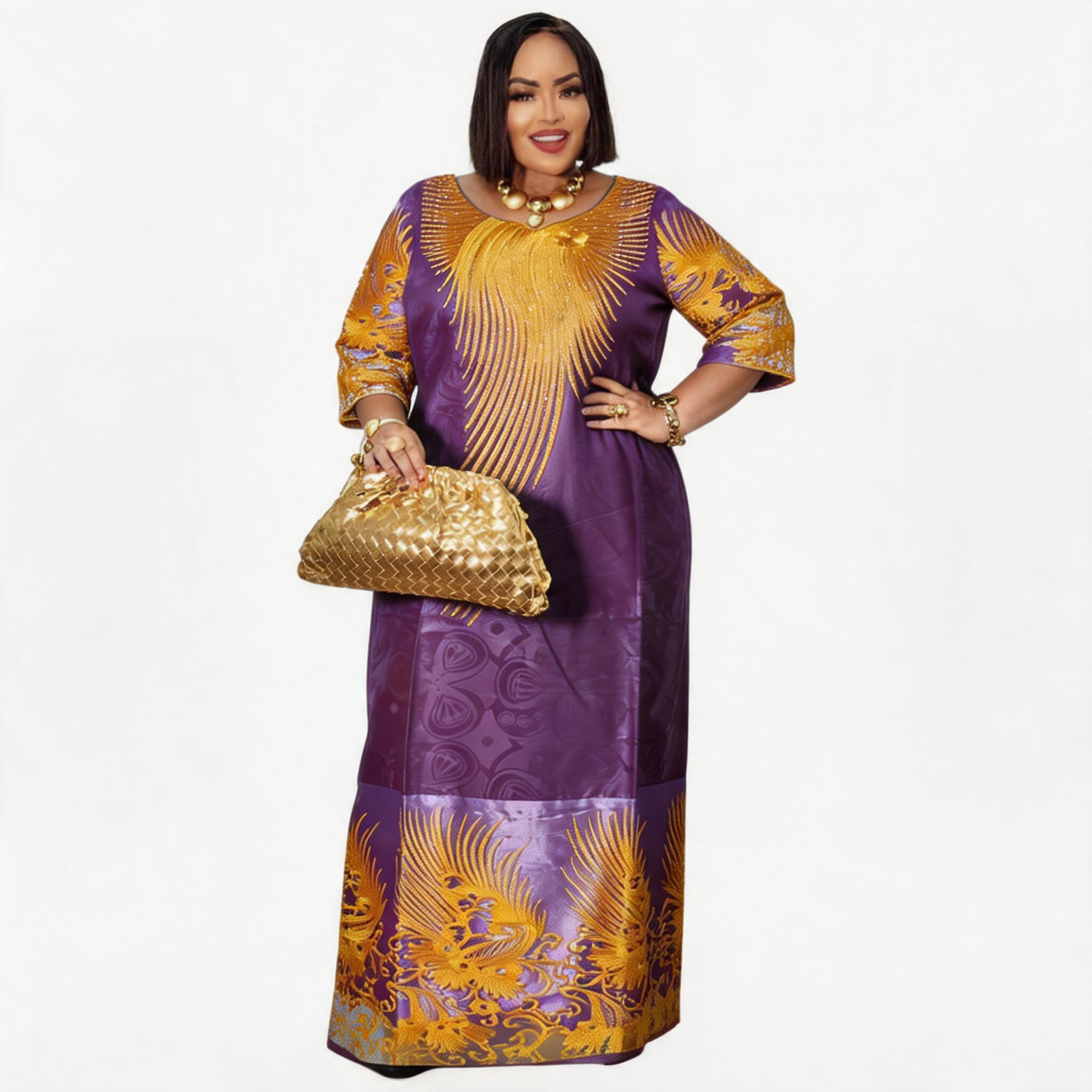Robes africaines pour femmes grande taille, robe longue avec écharpe, design brodé Bazin Riche