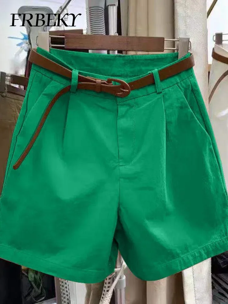 Short en coton pour femmes, mode coréenne, ample, décontracté, taille haute, droit, Streetwear, vêtements pour femmes (avec une ceinture), nouvelle collection été