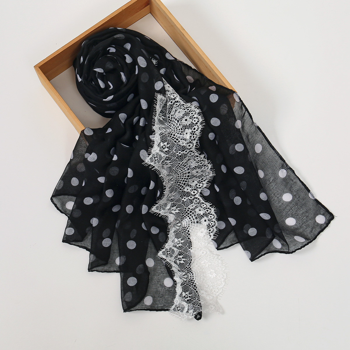 Nouveau Hijab Musulman Imprimé Dentelle à Pois pour Femme, Châle Turban Foulard Voile pour Femme Ramadan 180*70cm