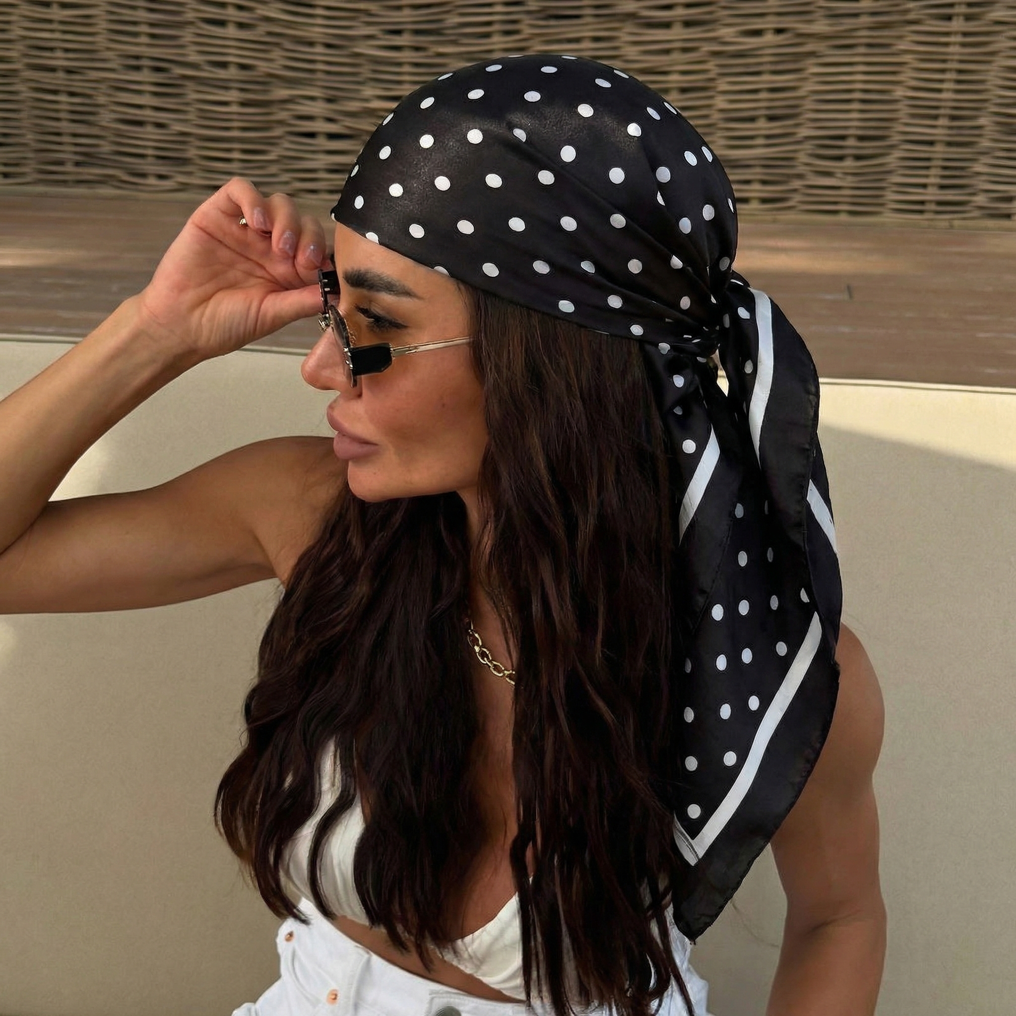 Foulard carré en soie à pois élégant pour femme, bandana en satin, bandeau, hijab, accessoire pour cheveux