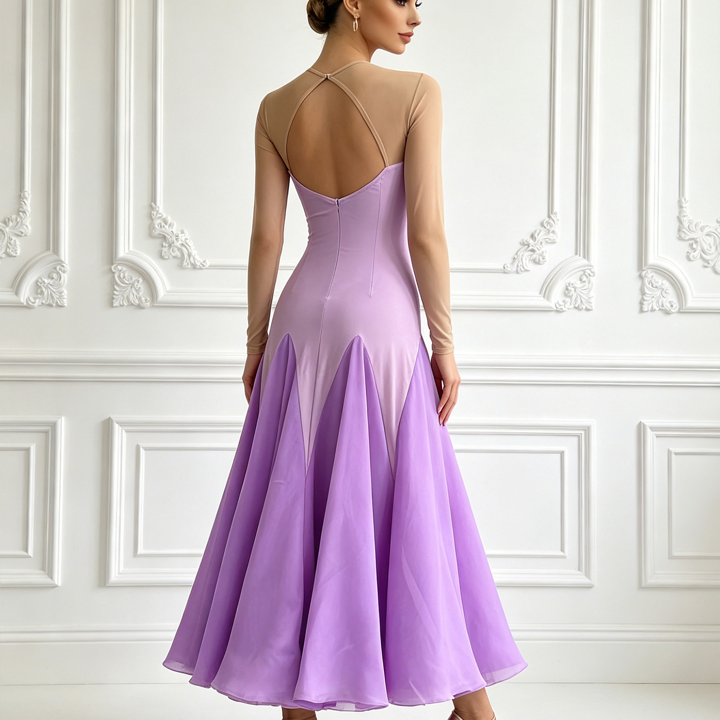 Nouvelle robe de danse de salon pour femmes, tenue de danse standard moderne, vêtements de compétition de valse, robes de performance à manches longues avec plumes