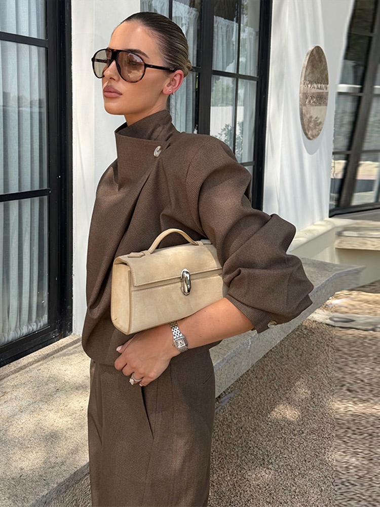 Ensembles 3 Pièces pour Femme : Manteau, Hauts Tube et Pantalons – Tenues Sexy avec Veste Ample à Manches Longues Lanterne et Fermeture Éclair, et Pantalon Taille Haute à Jambes Larges