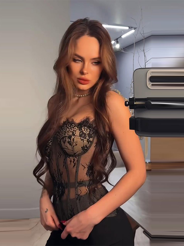 Nouveau Corset Femme Sexy en Dentelle à Baleines, Noir, Moulant, Sans Bretelles, Dos Nu, Style Gilet, Printemps-Été 2026, pour Soirée Plage