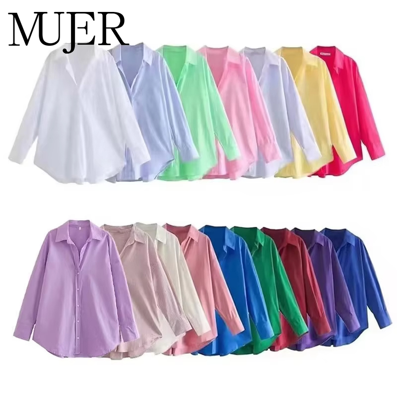 MUJER femmes chemise multicolore boutonné chemise femmes été à manches longues haut femme Streetwear surdimensionné chemises et chemisiers femmes