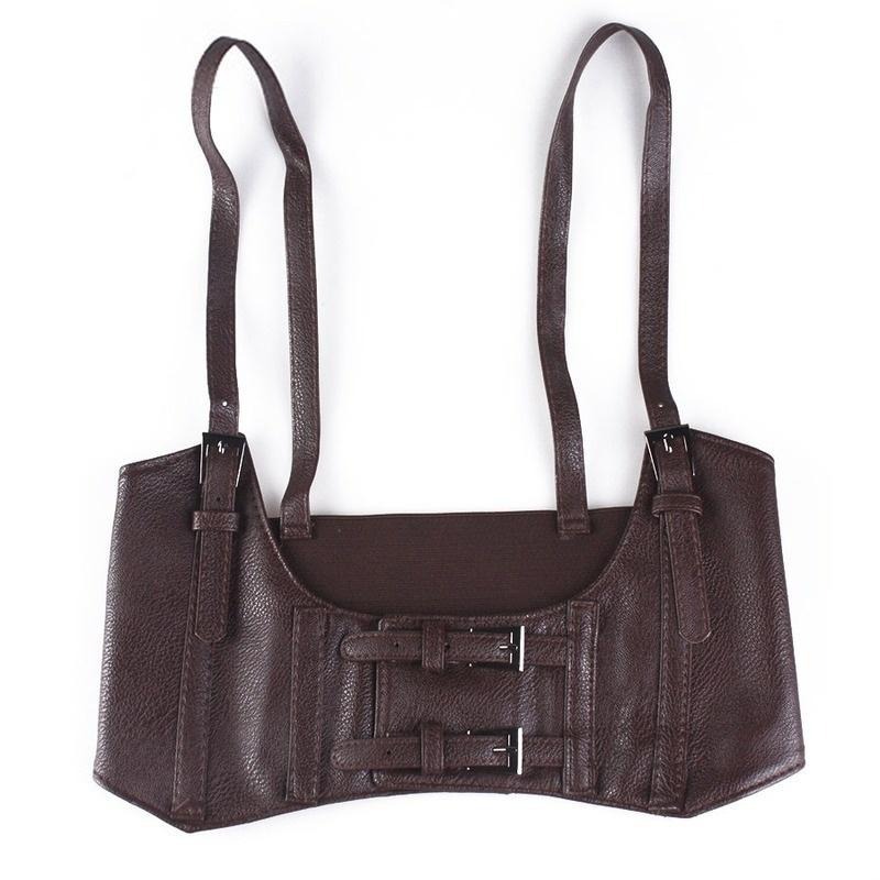 Ceinture large en cuir Pu pour femmes, 1 pièce, 2 boucles latérales, Vintage, taille élastique, épaule, Corset, Bandage, ceintures de taille pour femmes