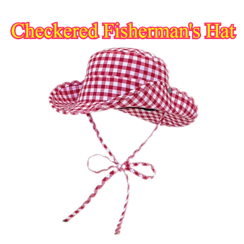 Chapeaux Bob Vintage à Carreaux pour Femme, Polyvalents, Style Pêcheur avec Lacets, Grande Bordure, Protection Solaire UV pour l'Été
