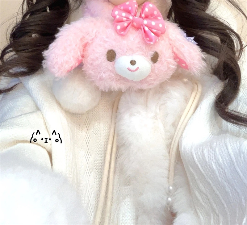 Écharpe en peluche Bonbonribbon Bunny pour femme, écharpe d'hiver rose Lolita Kawaii mignonne, cache-cou