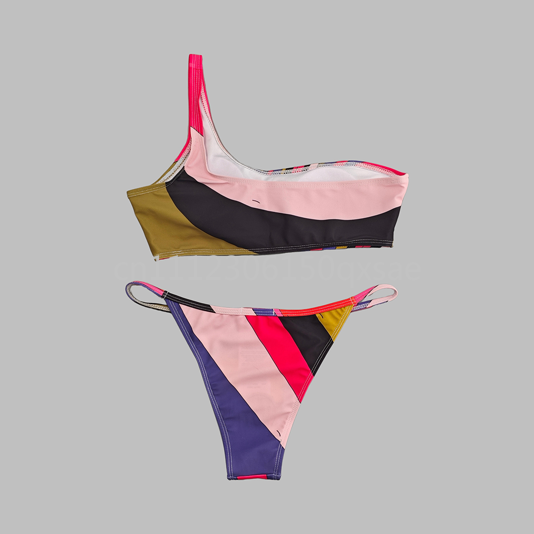 Ensembles de maillots de bain bikini asymétriques pour femmes avec foulard à logo signature, de marque de créateur, pour la plage