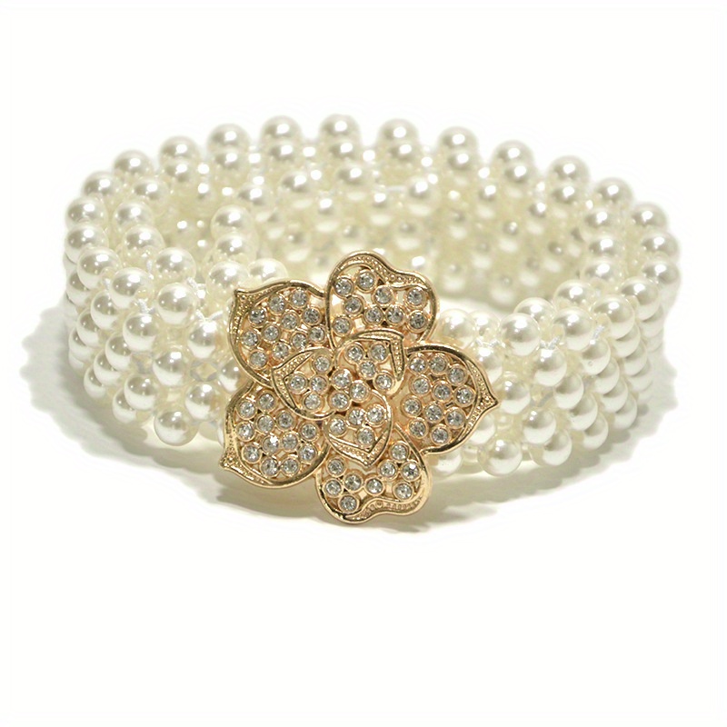 Ceinture extensible pour femme – Chaîne en fausses perles et cristaux à 5 rangées |   Ceinture décorative pour jeans et robes