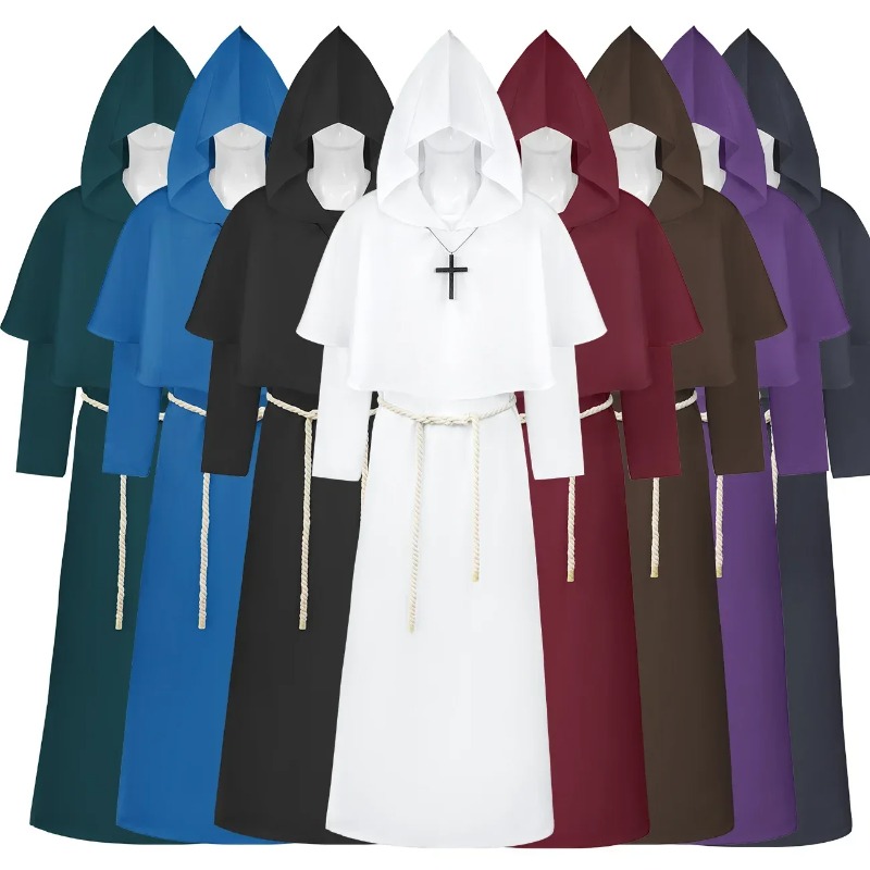 Robe de prêtre rétro, Costume de Cosplay d'halloween, magicien fantaisie Punk, masque de cape, Robe de moine médiévale, capuche de moine