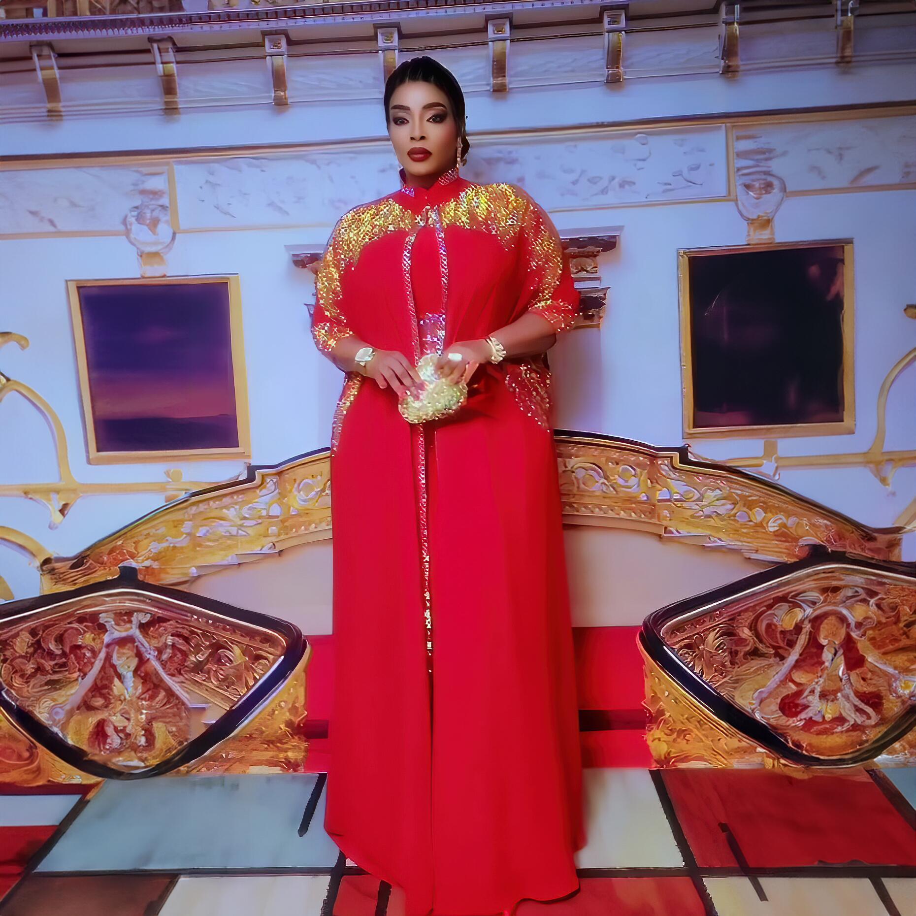 Robe pour femme de style africain populaire, provenant de Turquie, avec strass, pour l'église, robe deux pièces