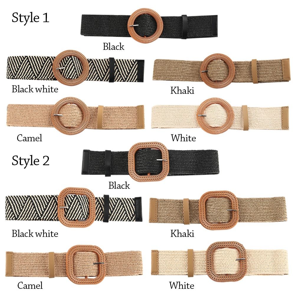Ceinture d'été bohème pour femmes, élastique, en paille, tressée, large