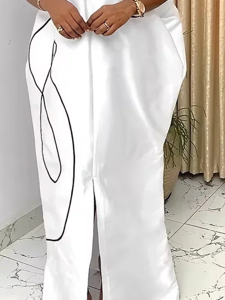 Robe Kaftan Musulmane Élégante et Modeste pour Femme 2026 Nouvelle Collection – Imprimé Abstrait, Manches Bouffantes Amples, Col Montant, Robe Longue de Soirée
