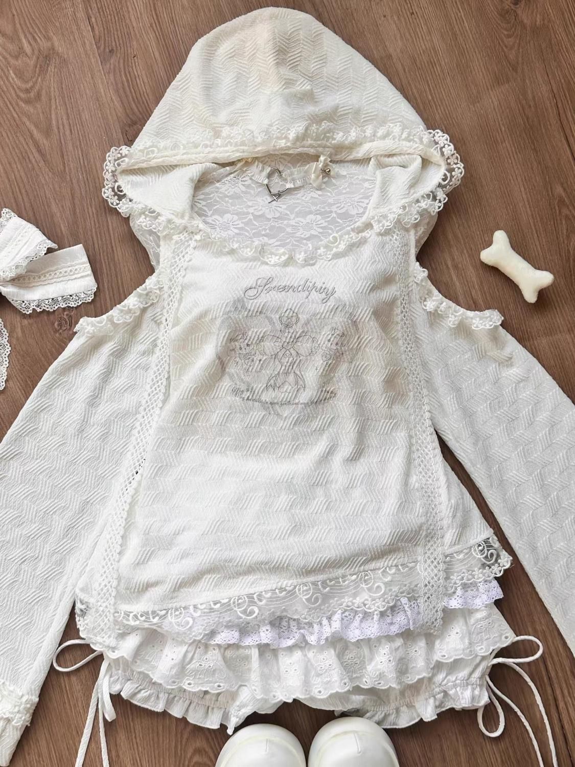Manteau à Capuche et Jupe de Gâteau Taille Haute pour Femme, Manches sulf, Mignon, Mignon, Japonais, Kawaii, Solide, Design, Hiver, Nouveau, Ensemble 2 Pièces