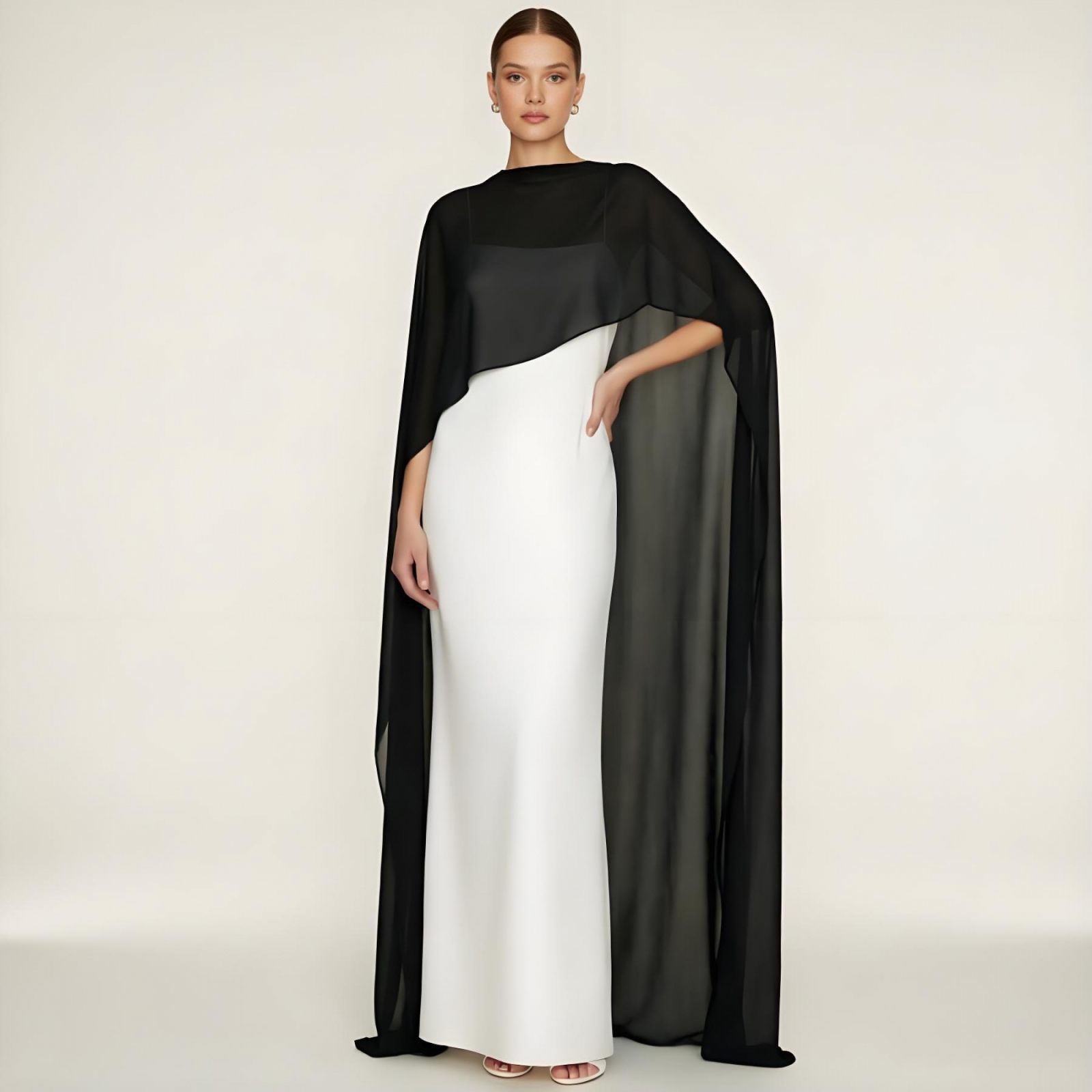 Blouse en mousseline transparente pour femme, cape longue, châle élégant, couvre-venteau, hauts de soirée, cape de fête
