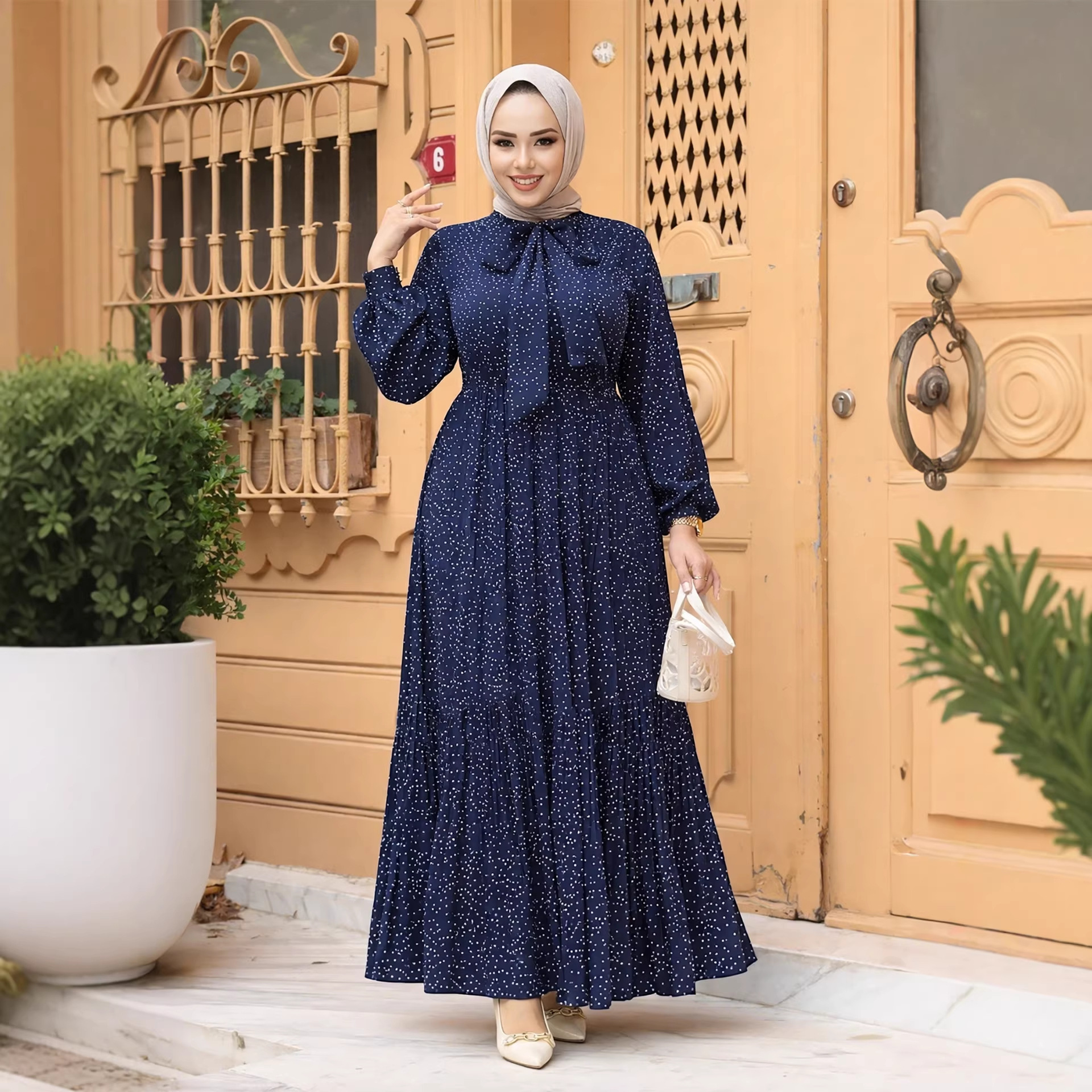Robes de l'Aïd Abaya Femme Dubaï Jalabiya Ramadan Robe à Pois Musulmane Nœud Longue Robe Marocaine Fête Vestidos Abayas Kaftan 2026