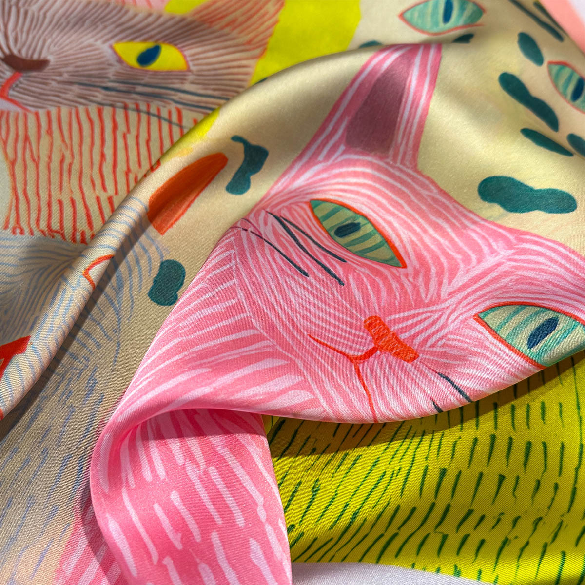 Nouveau Foulard Carré Femme 2026 – Imprimé Chat Mignon Dessin Animé – Bandana, Écharpe, Châle, Bandeau Cheveux