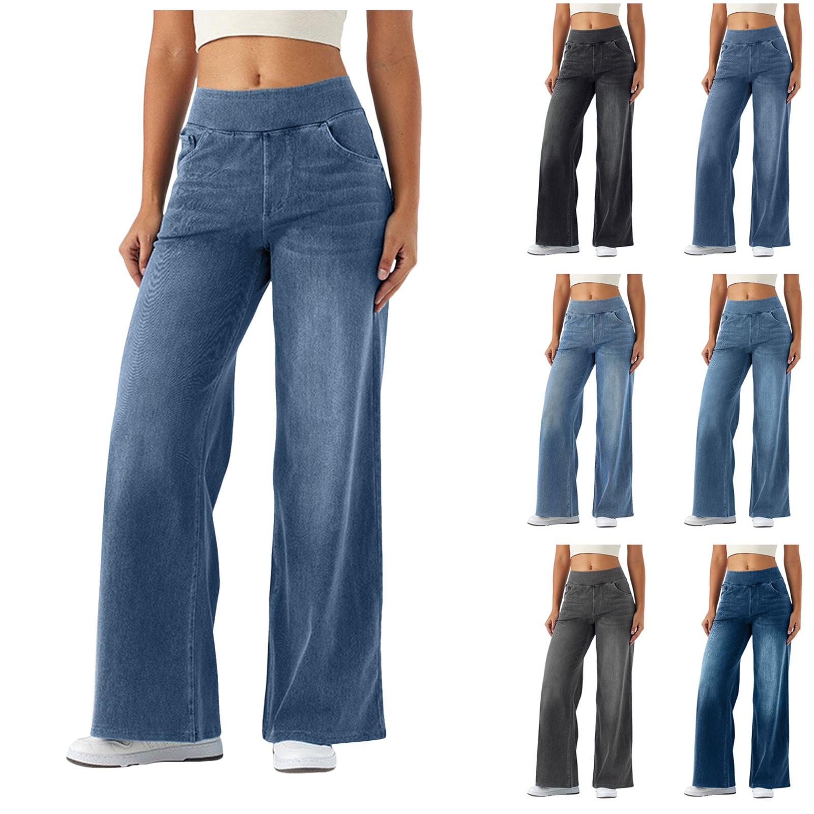 Jean Baggy décontracté pour femmes, taille élastique, jambes larges, pantalon en Denim élégant, coupe cintrée, pantalon Palazzo rétro américain