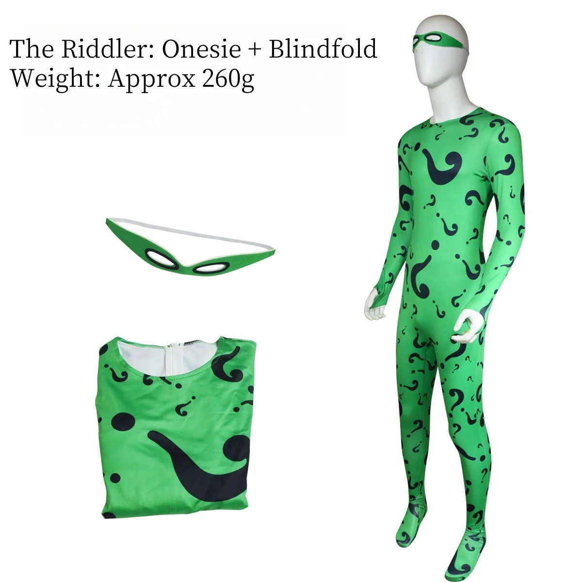 Combinaison, masque et coiffe pour homme adulte, tenue moulante Edward Nygma pour le rôle de Riddler, costume de déguisement pour fête d'Halloween.