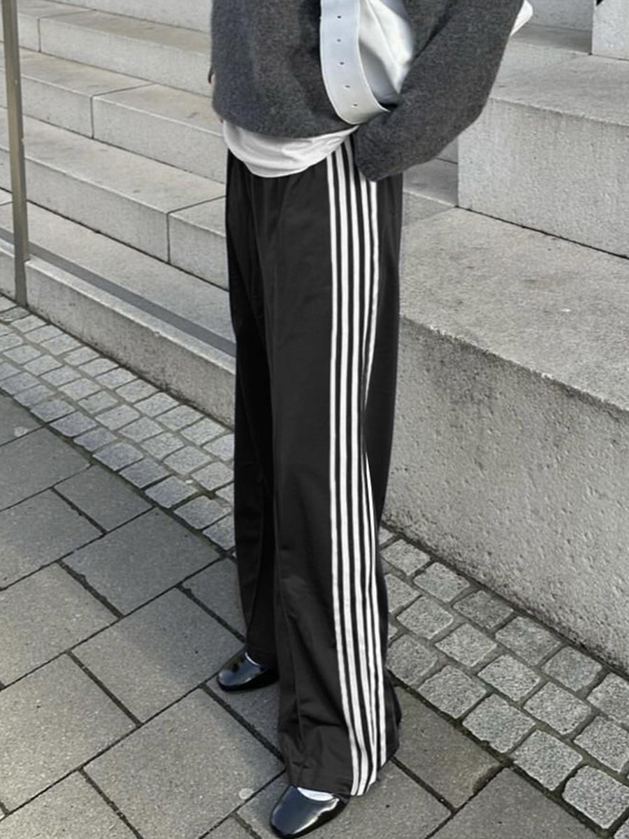 Pantalon à rayures pour femmes, taille élastique, proximité wstring, jambe droite, décontracté, pantalon de survêtement avec poches