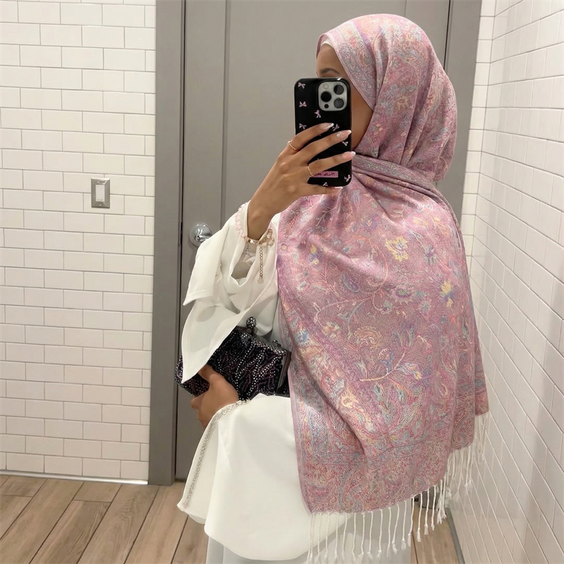 Écharpe Paisley Femme Effet Cachemire Pashmina Châles à Pompons Hijab Foulard Hiver Femme Écharpes Foulard Bufanda 2026
