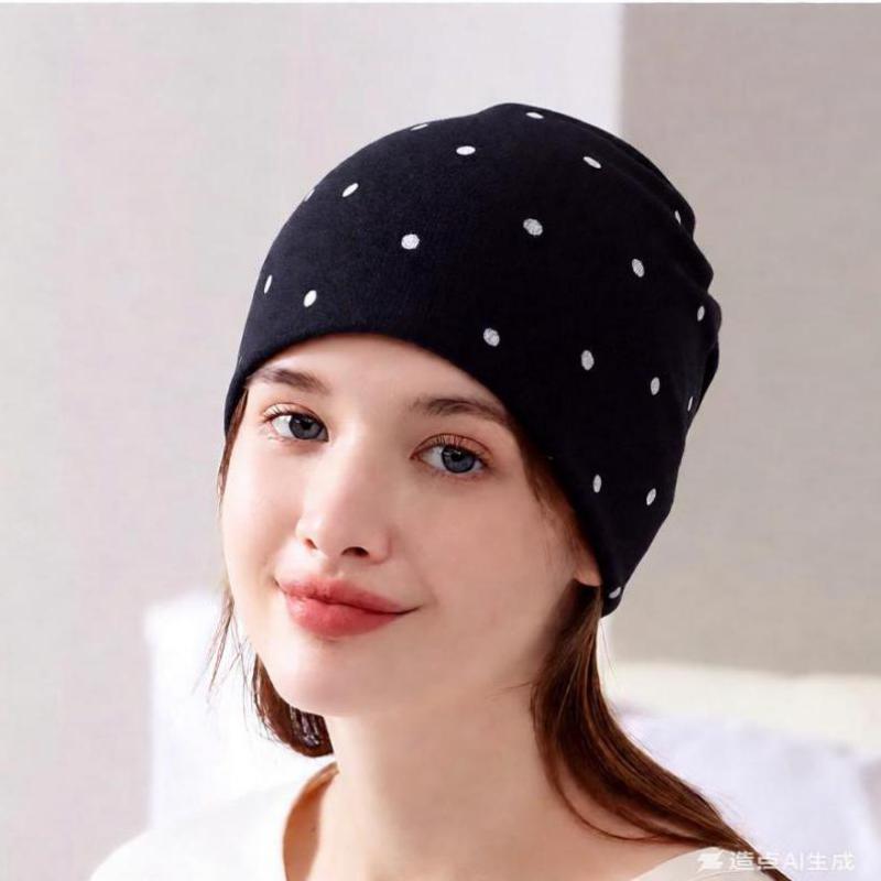 Nouveau Turban Femme à Motif Pois, Bonnet Femme, Cache-tête, Casquette Ample Coupe-Vent, Masque Décontracté d'Extérieur Anti-froid