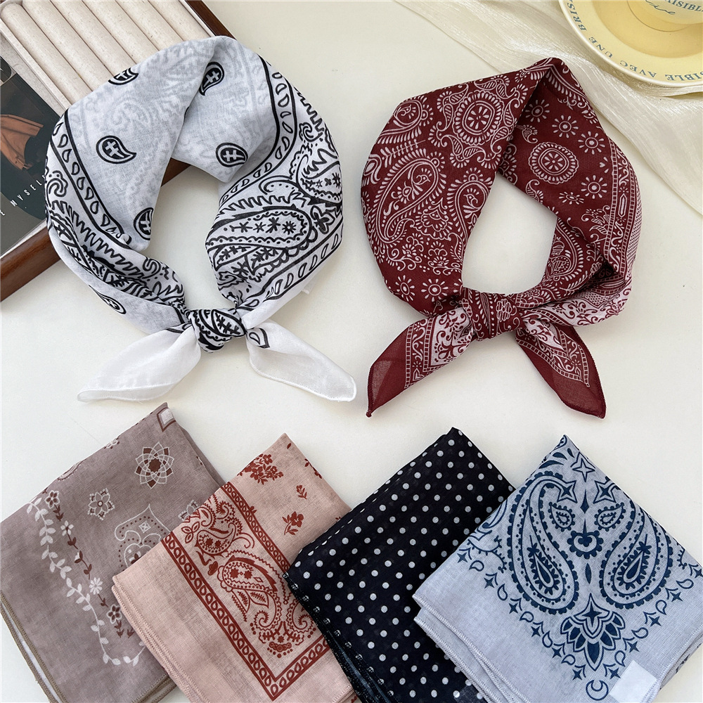 Petits foulards en lin et coton pour femmes, 58x58cm, légers, doux et respirants, foulard Boho imprimé à pois Paisley, Bandana pour cheveux
