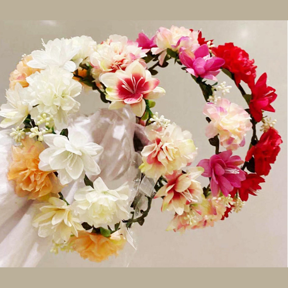 Bandeau de sauna à fleurs pour femmes et filles, couronne de fleurs de la mariée, accessoires pour cheveux, fête de mariage, couronne bohème de printemps, pièce de sauna