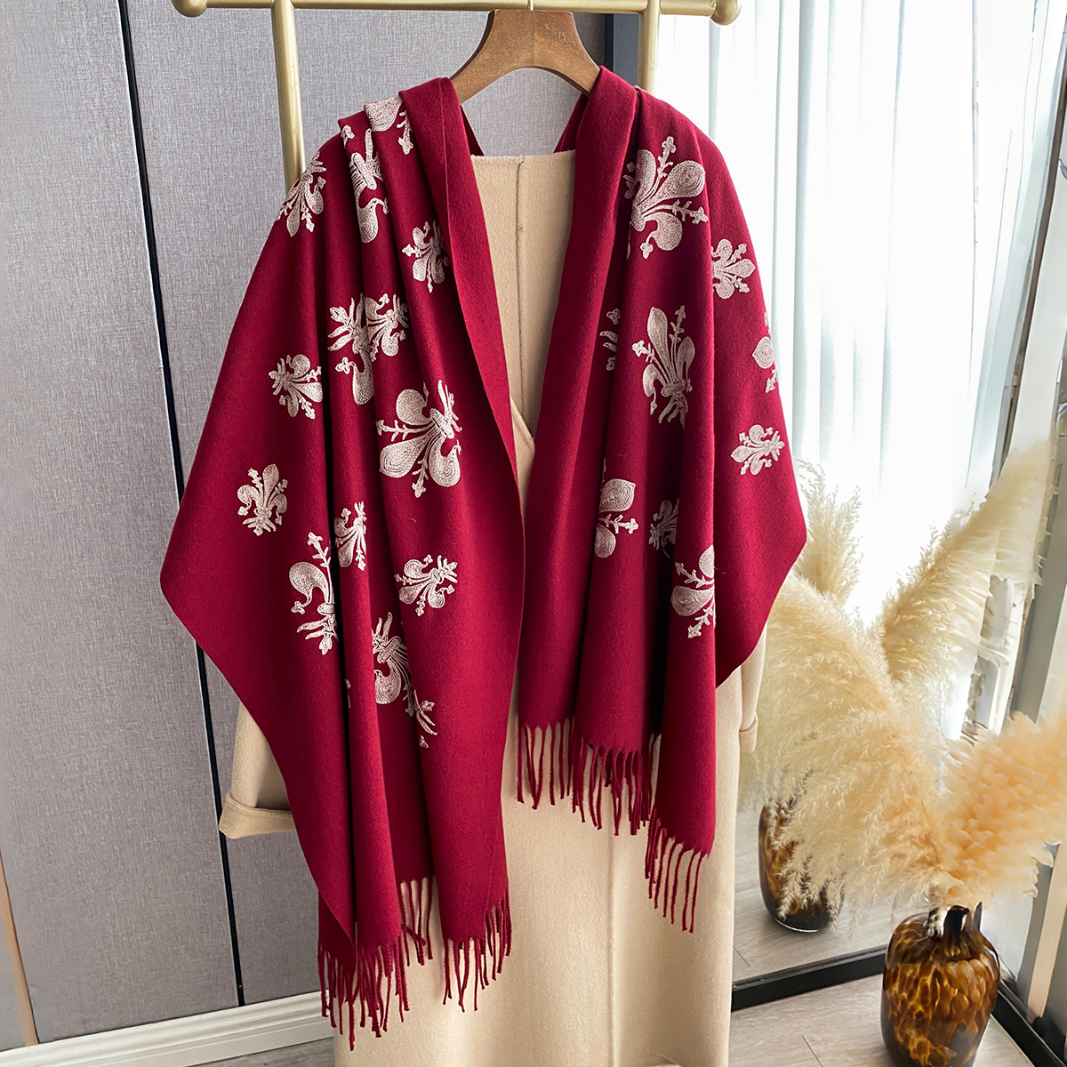Nouveau Pashmina cachemire mélange Mujer Bufanda écharpe chaude Echarpes broder fleur Poncho Cape épais chaud Poncho foulard