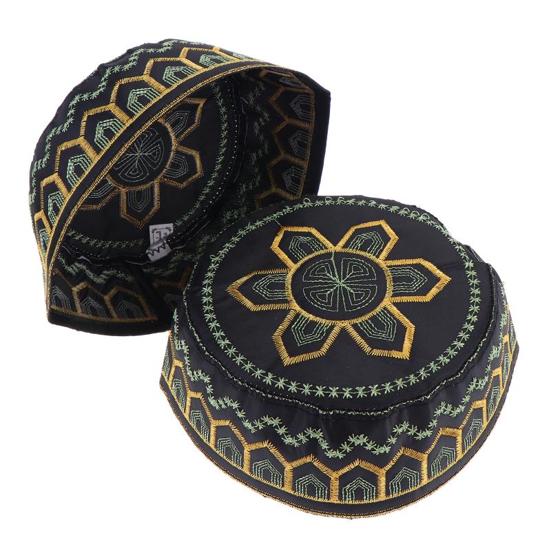 1 pièce Bonnet de prière pour homme en coton et polyester brodé, style arabe musulman, pour loisirs, d'Arabie Saoudite, turban, foulard, couvre-chef, bonnet saoudien.