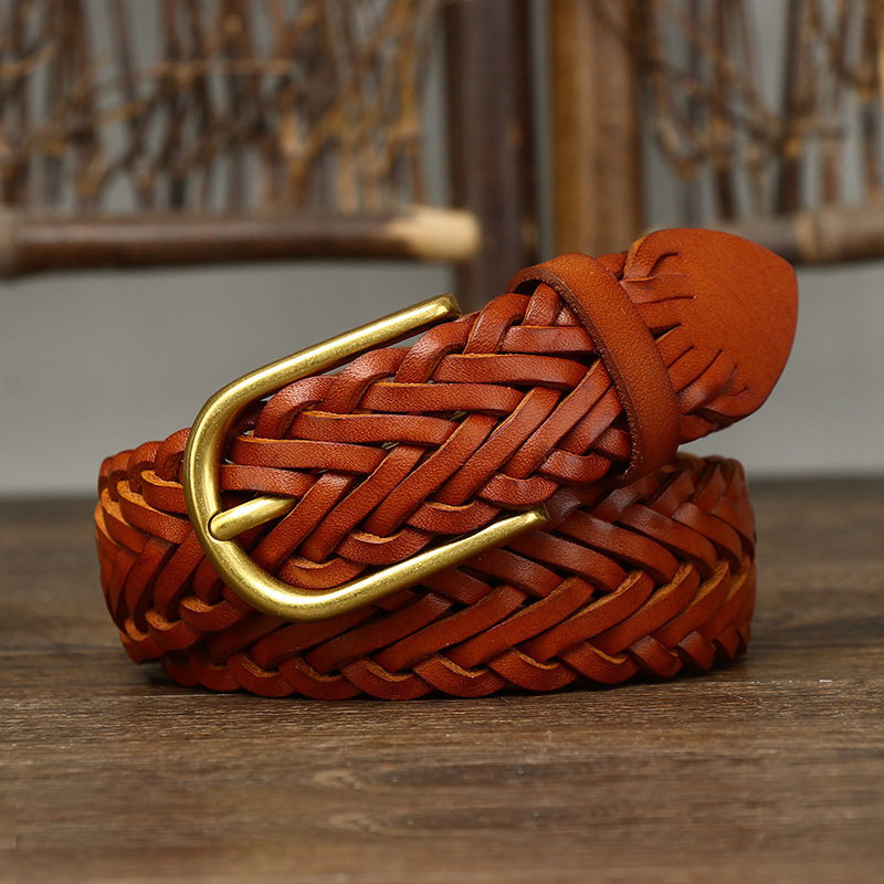 Ceinture tissée unisexe de styliste pour femmes et hommes, 3CM, pleine fleur, en cuir véritable, respirante, pour Jeans